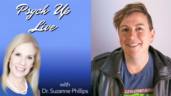 Collage featuring author Molly McCloy and her appearance on the PsychUp Live podcast.